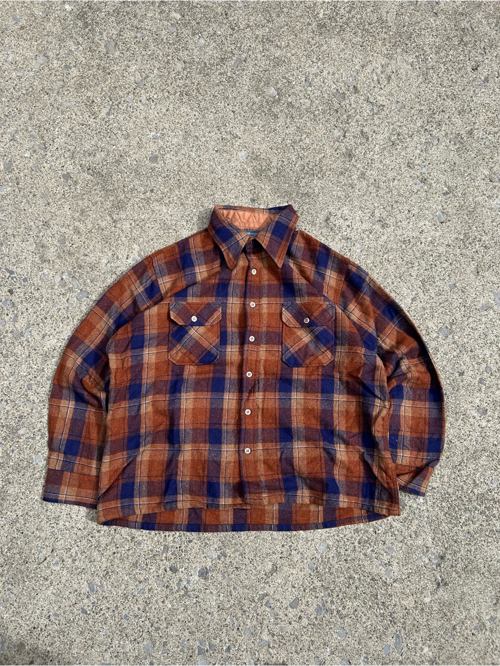 Vintage bambergers Rust and Navy Plaid Button-Up Shirt
